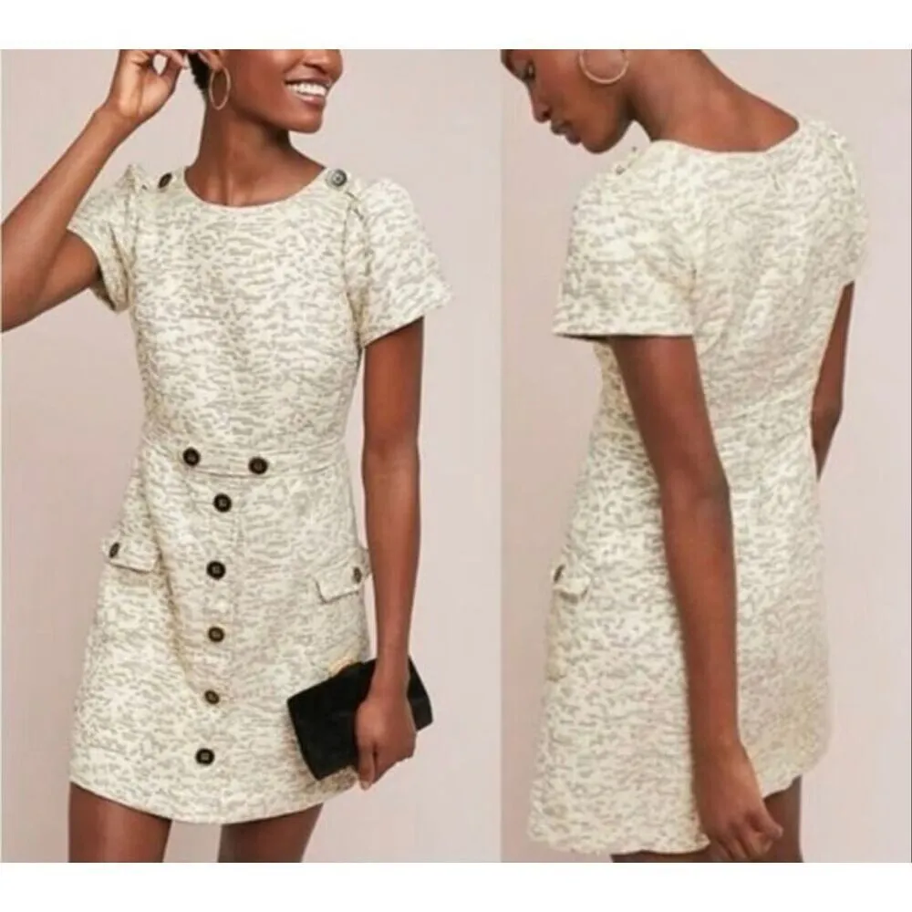 NWT Womens Anthropologie Moulinette Soeurs April Jacquard Gold Midi Dress - 00P - Image 2