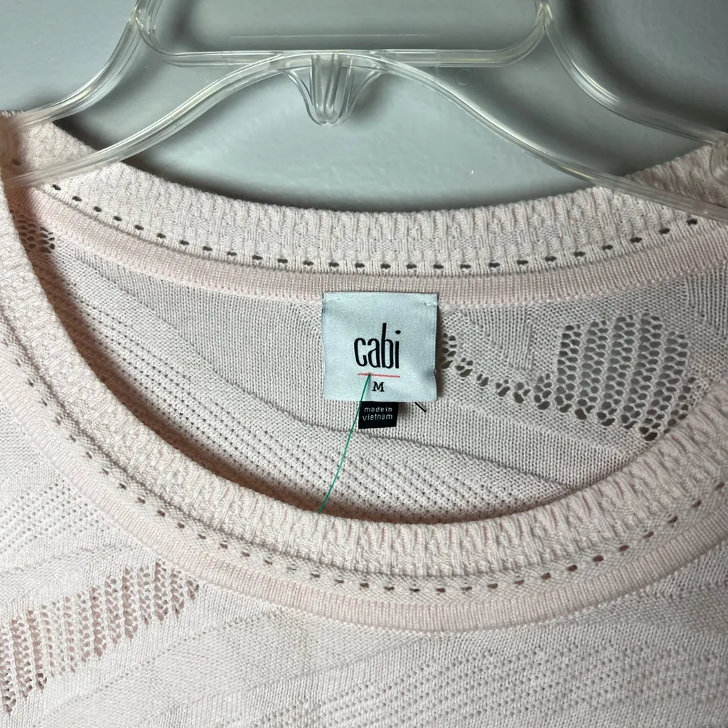Cabi Shy Blush Pink Knit Pointelle 3/4 Short Sleeve Sweater Cotton Size M - Image 3
