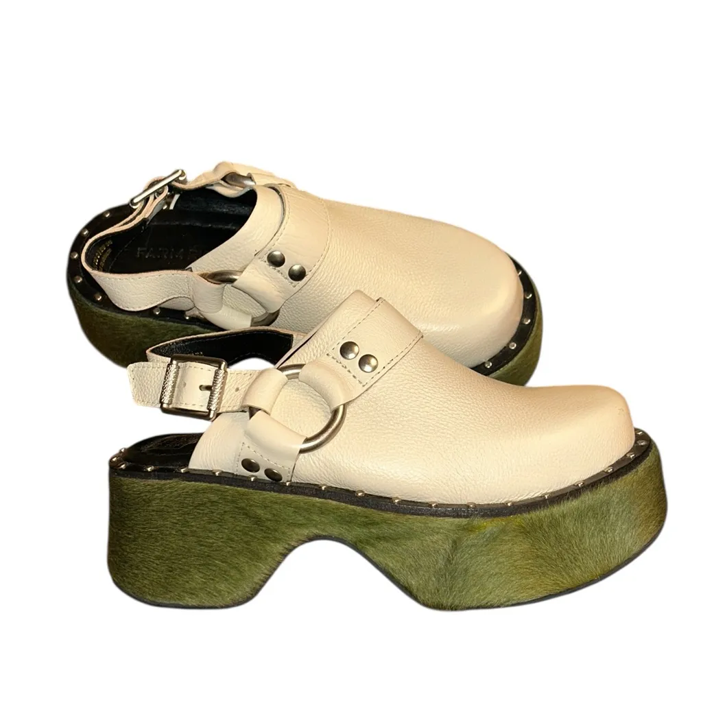 Farm Rio Leather Ivory Sling Back Harness Clog/Shoes(Size 6) - Image 3