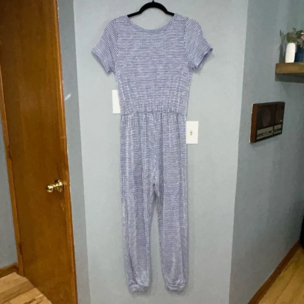 Caution to the Wind blue white drawstring v-neck jumpsuit size M‎ - Image 2