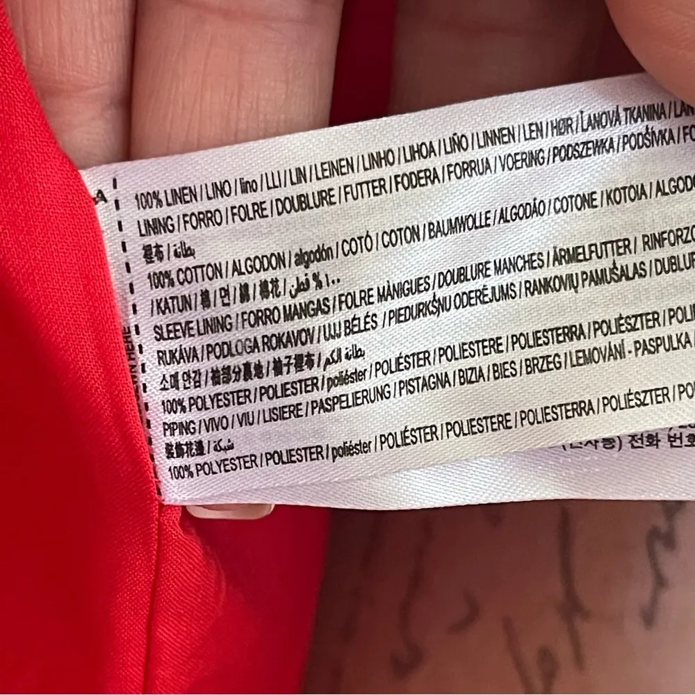 MANGO Double-Breasted Linen Cotton Suit Blazer Pants Set Red oversized Sz 1XL - Image 7