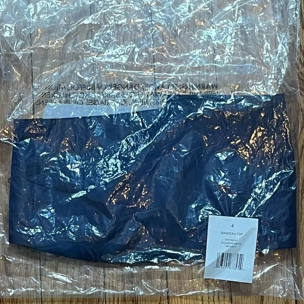 WeWoreWhat Duchesse Satin Bandeau Top Navy Size 4 - Image 8