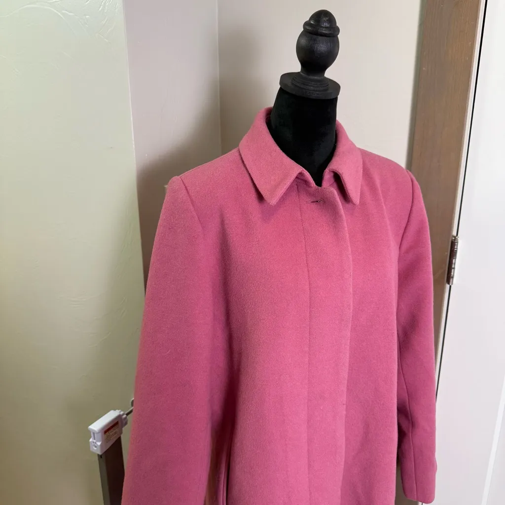 Apostrophe' 100% Wool Pink Longline Trench Coat Lined Button Front Business 12 - Image 2