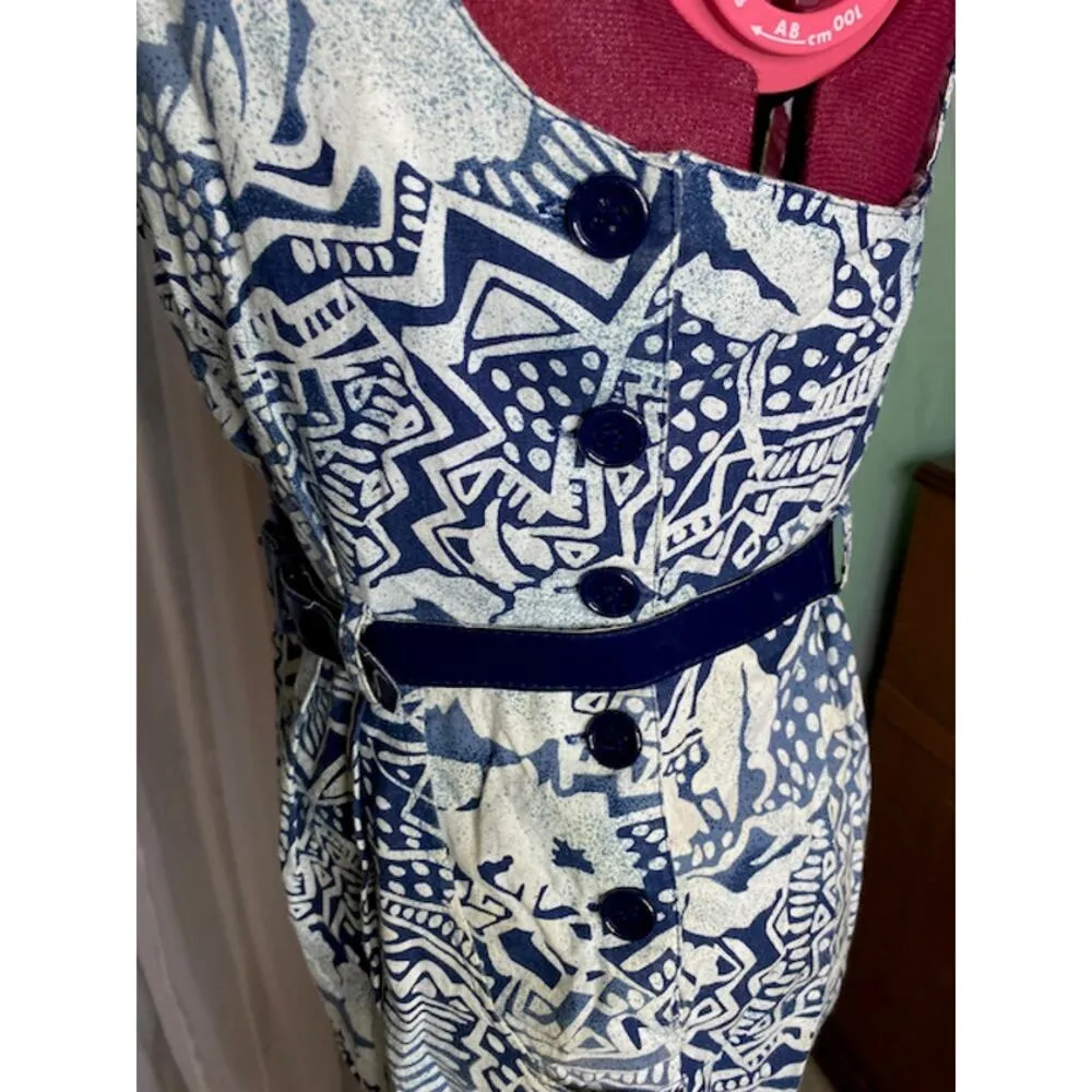 jumpsuit tribal urban overall 1980s navy blue white Size 12 - Image 6