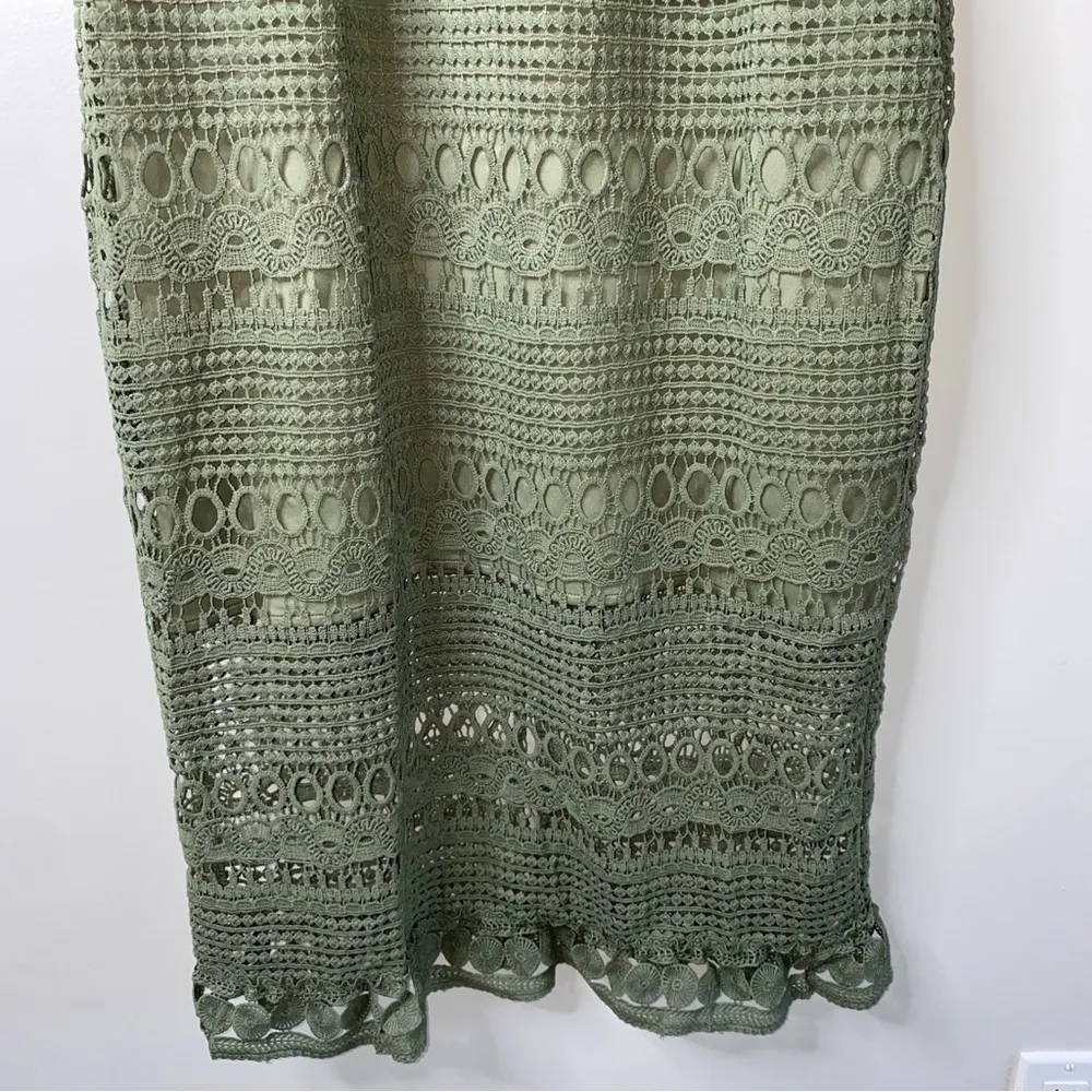Twosisters the Label Rivers Midi Dress High Neck Moss Green Olive Lace US 12/XXL - Image 8