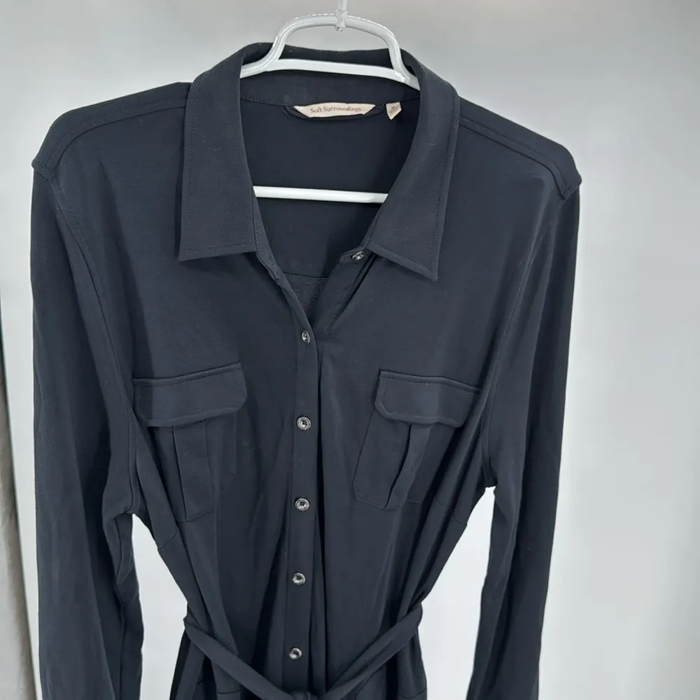 Soft Surroundings Black button front pockets tie waist Maxi Dress XL knit soft - Image 7