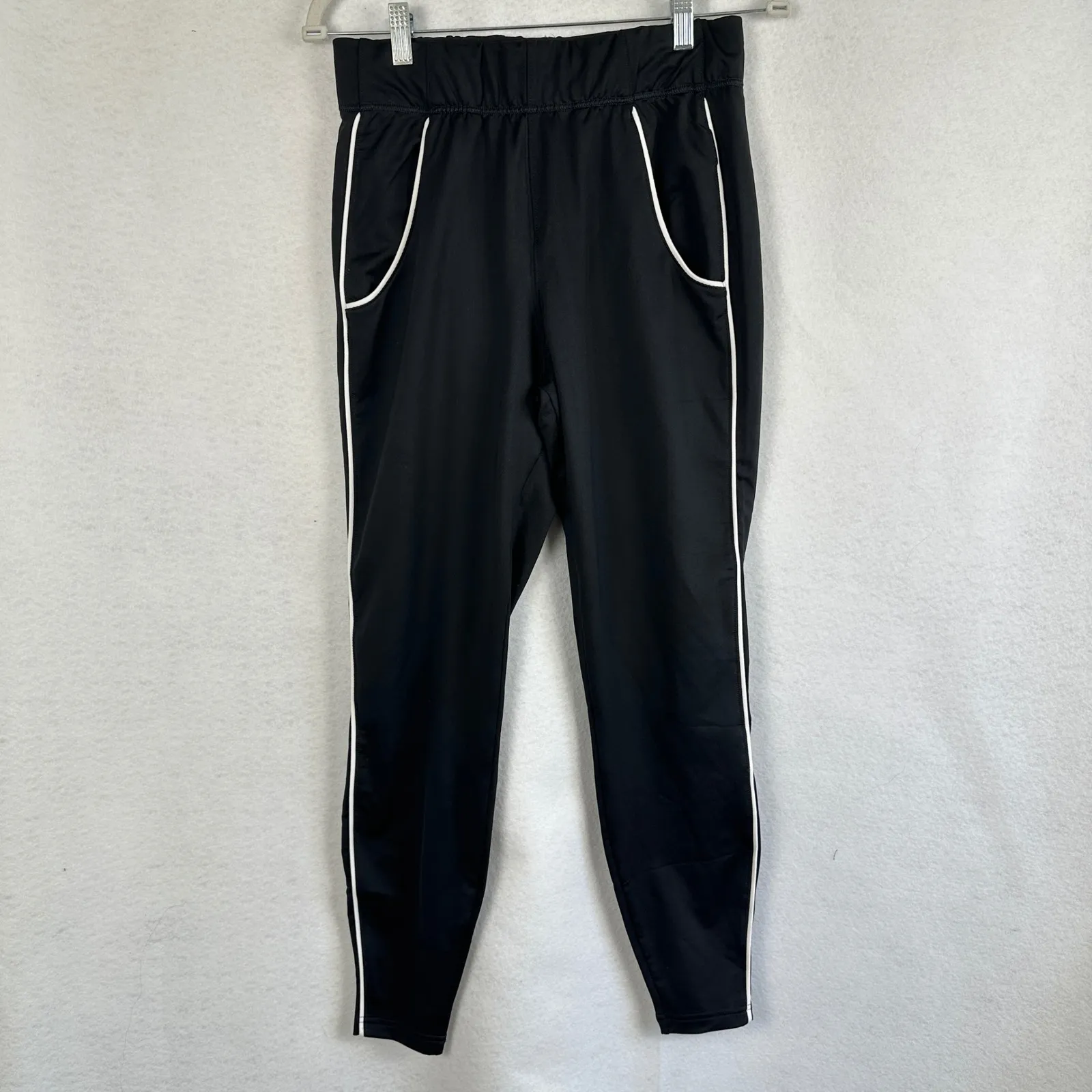 Gymshark‎ Black Joggers Athletic Track Pants White Piping Logo Womens Small - Image 2