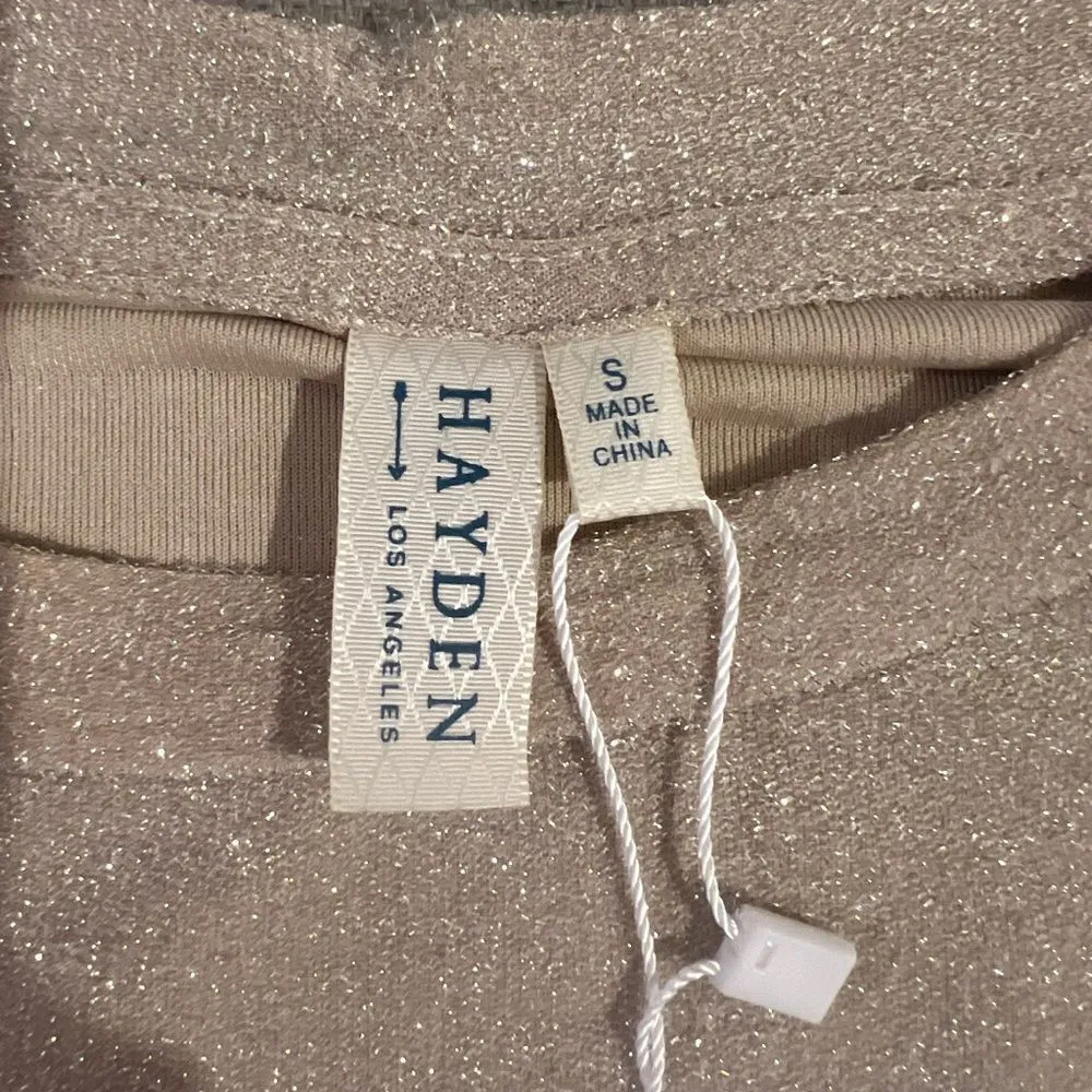 NWT Hayden women's long sleeve sparkle gold‎ top with balloon sleeves size small - Image 9