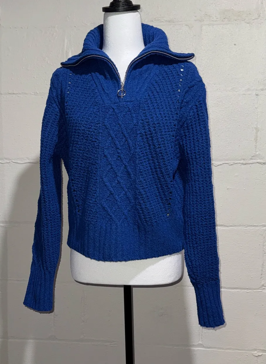 Sincerely Jules Women’s Royal Blue Cableknit Collared Sweater Sz XS - Image 1