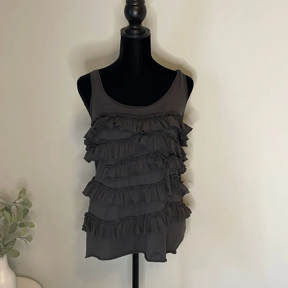 J Crew Ruffled Tank Top. Charcoal‎ Gray. Size Small Gray - Image 2