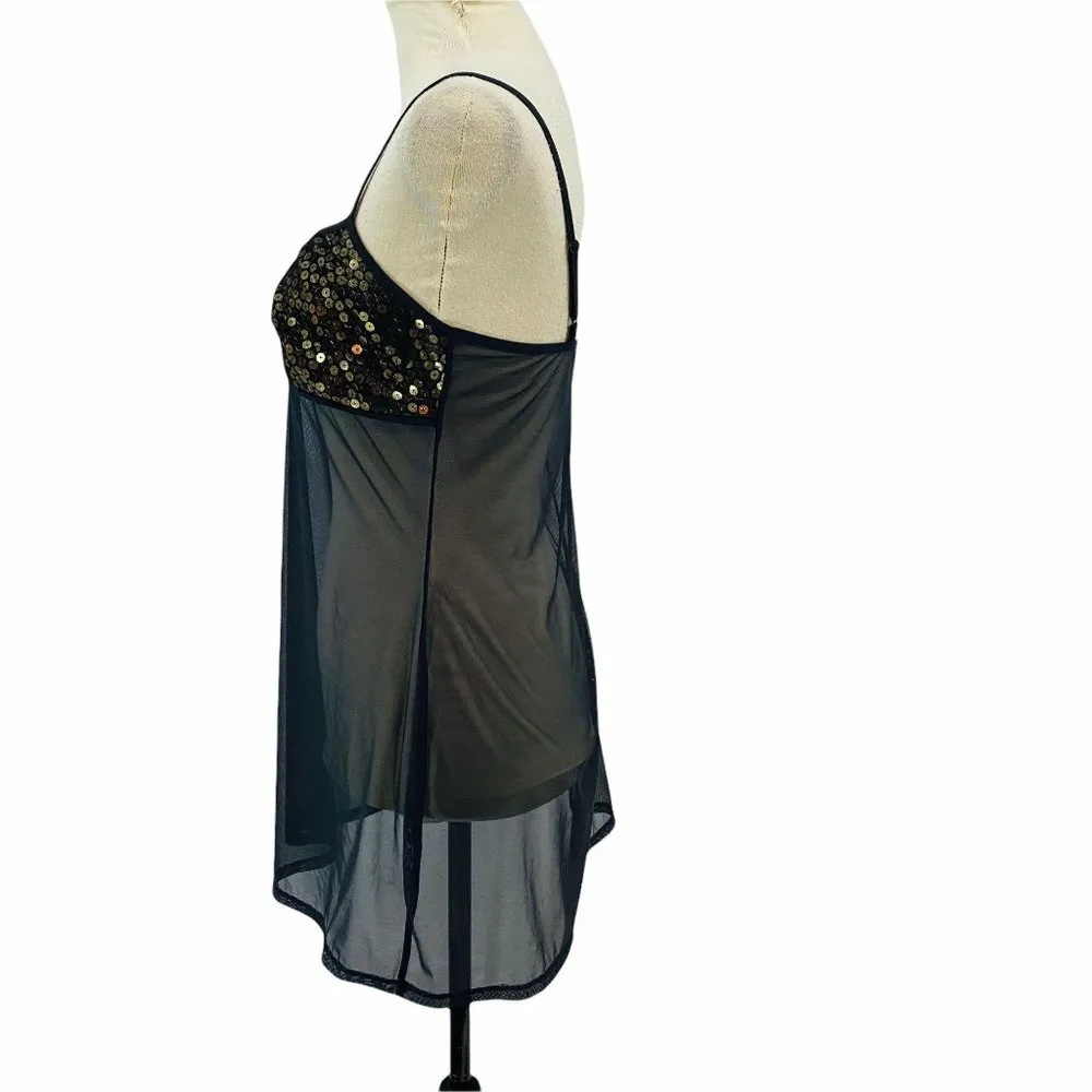 Vintage Victoria Secret Sheer Black Gold Sequin Negligee Womens Medium - Image 5