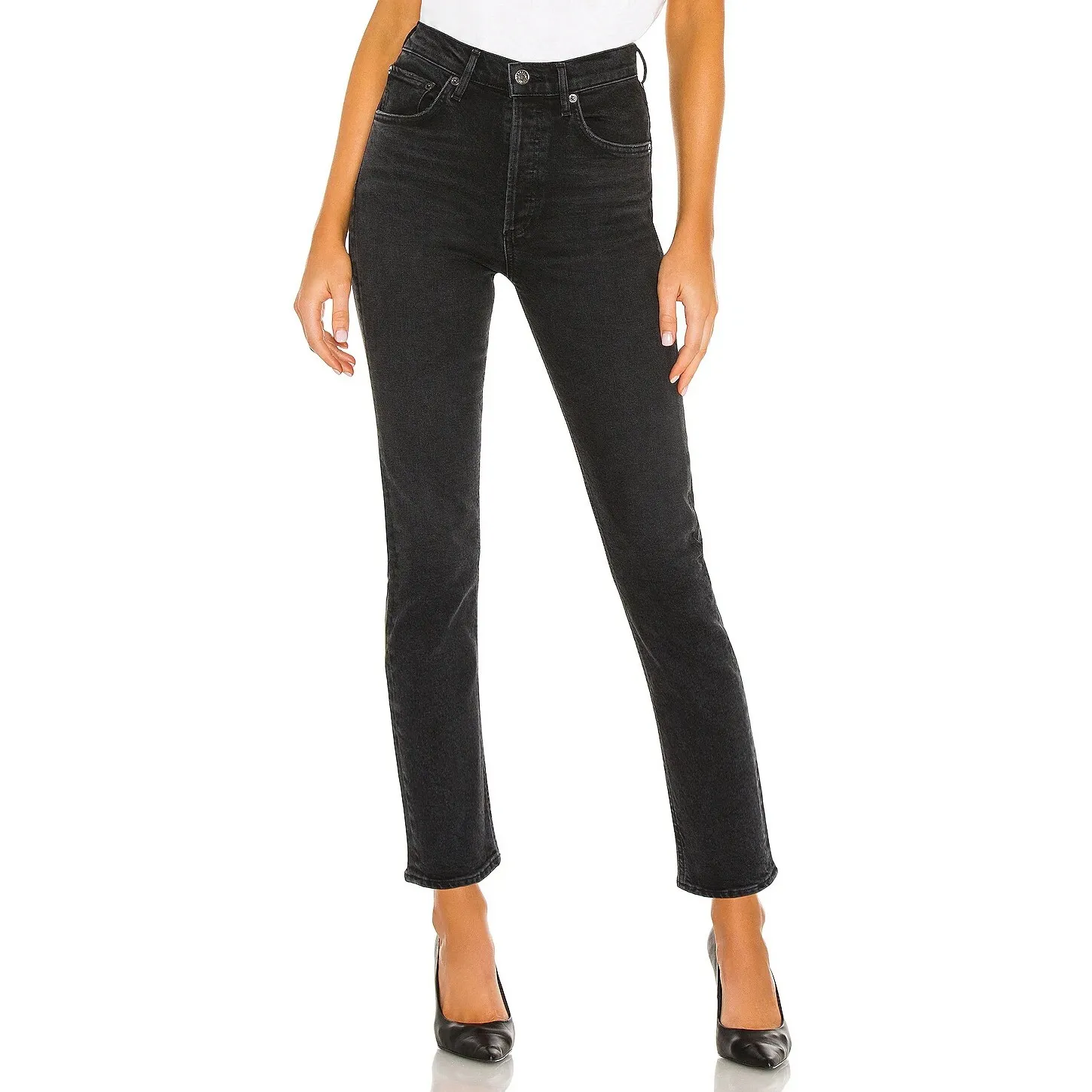 AGOLDE Riley High Rise Straight Crop Jeans Panoramic Black Denim Size 24 $198 - Image 10