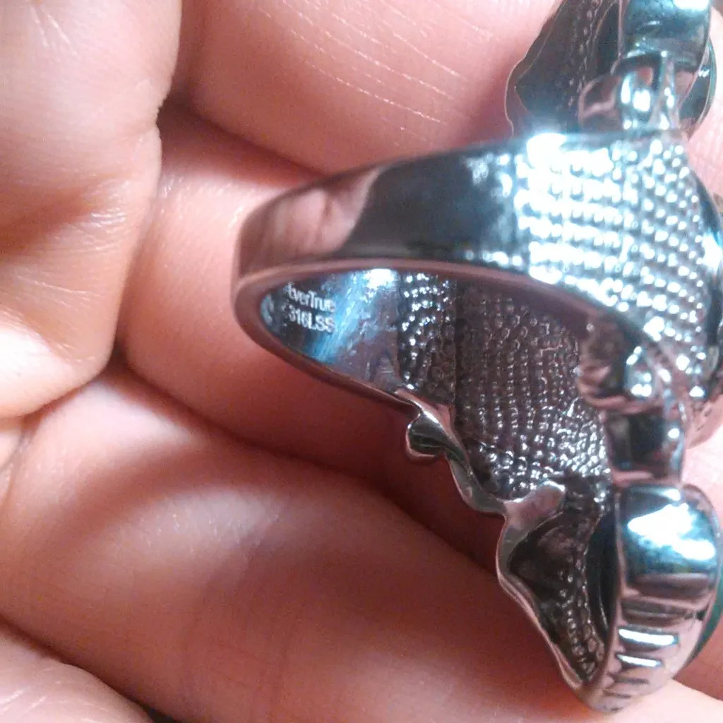 African Malachite Three Stone Stainless Steel Ring (Size 6) - Image 5