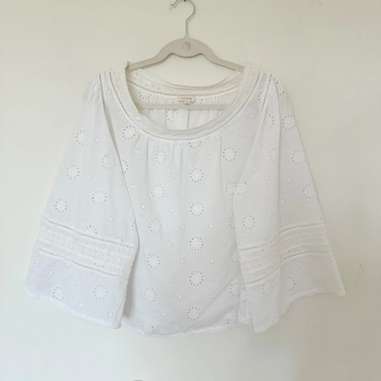 Pilcro Long Sleeve Eyelet Swing Blouse Cotton Whimsical Romantic Boho Top Sz M - Image 2