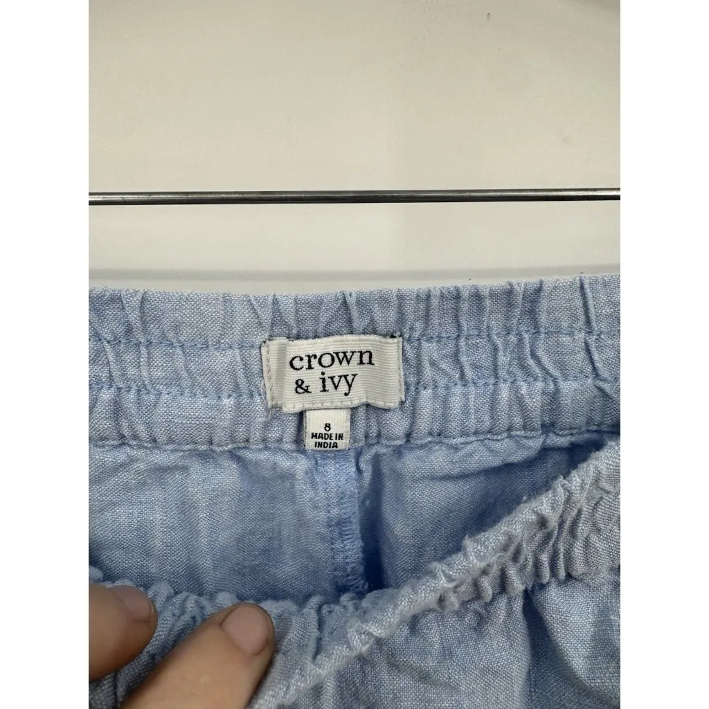 Crown & Ivy 100% Linen Pants Women‎ 8 Periwinkle Tassle Beach Coastal Minimalist - Image 3