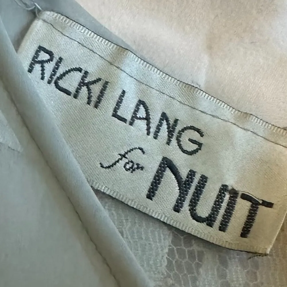 Ricki Lang For Nuit Vintage 1970s Lace Sheer Dress Pleated Size Large Women's Silver - Image 15