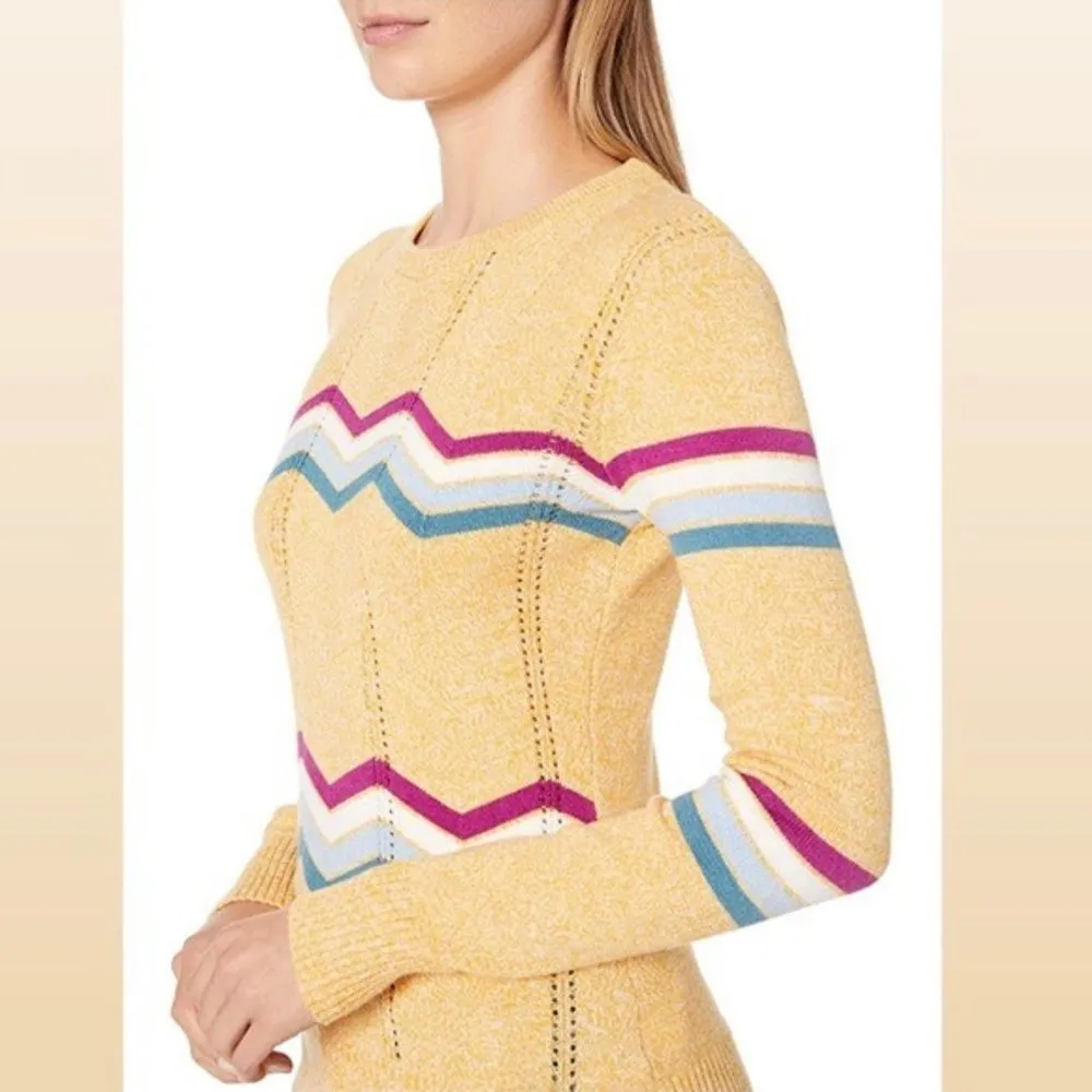 Jessica Simpson Crewneck Sweater Cora Printed Knit Pullover, Yellow Multi Size L - Image 3