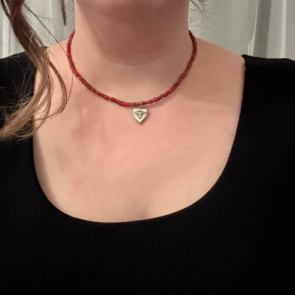 Vintage Red Shubes Manufacturing Inc Sterling Silver Heart Bull Pendant Necklace - Image 5