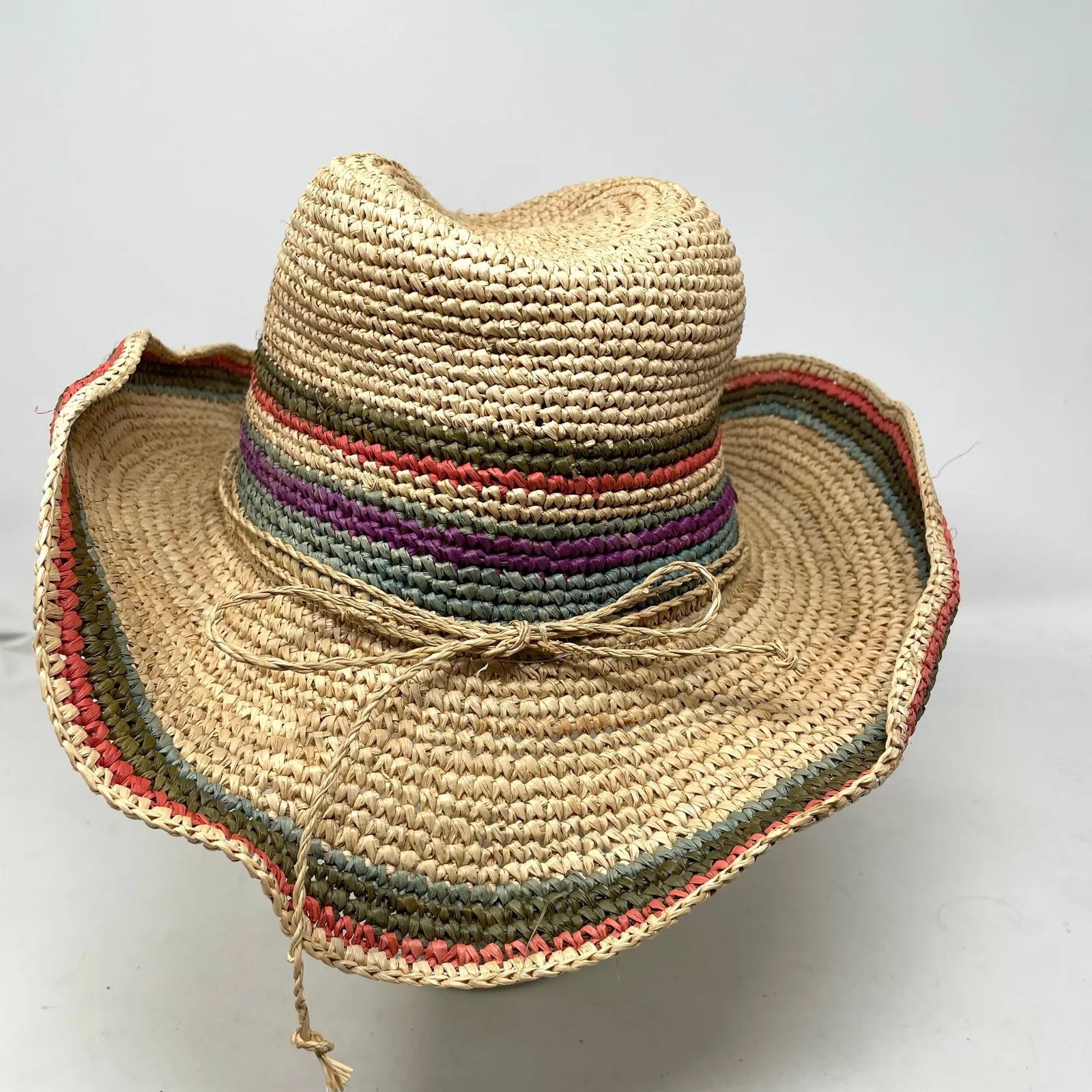 Athleta Baja Straw Cowgirl Hat Coastal Beach Stripe Western Boho Women One Size - Image 4