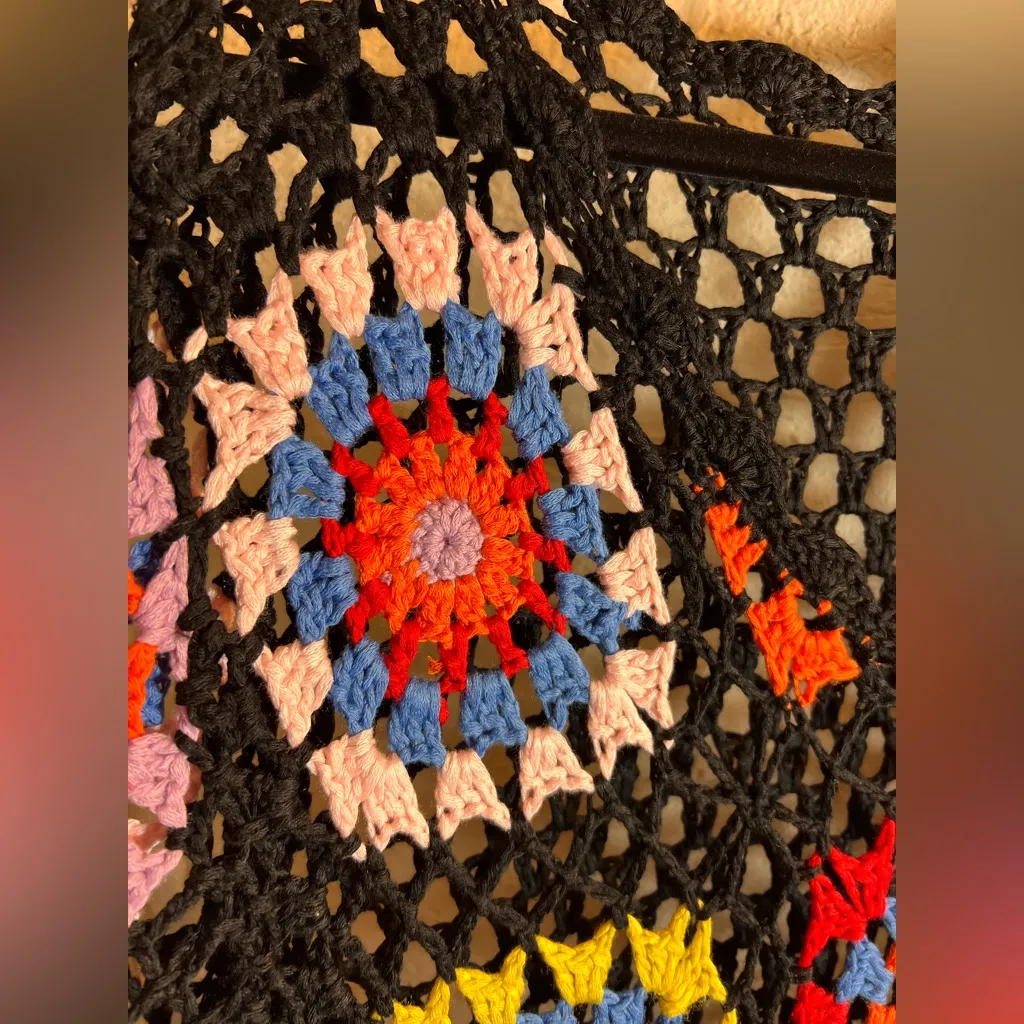 Crochet Sweater Black Multi Color M - Image 3