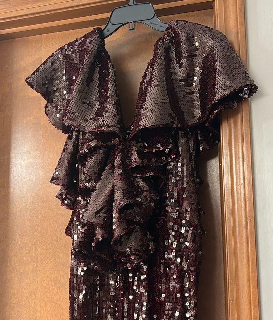 Rotate Birger ChristensenRuffled Sequined jumpsuit Size 10 - Image 9