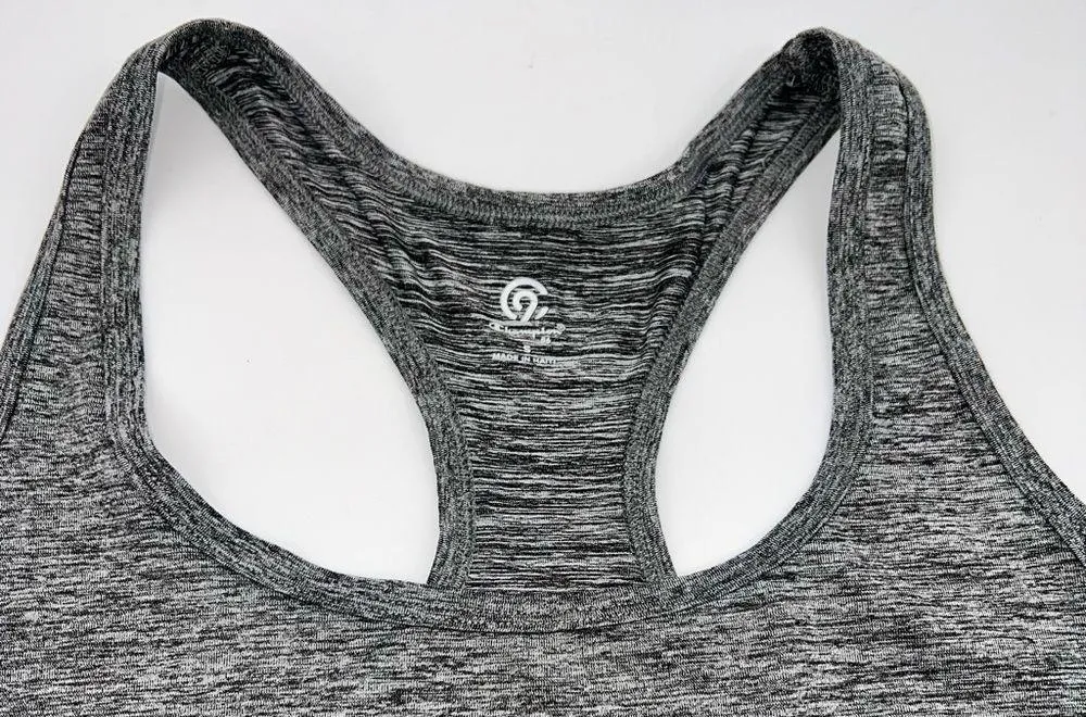 C9 Champion Gray Space Dyed Racer Back Athletic Tank Top w/Ruched Princess Seams - Image 2