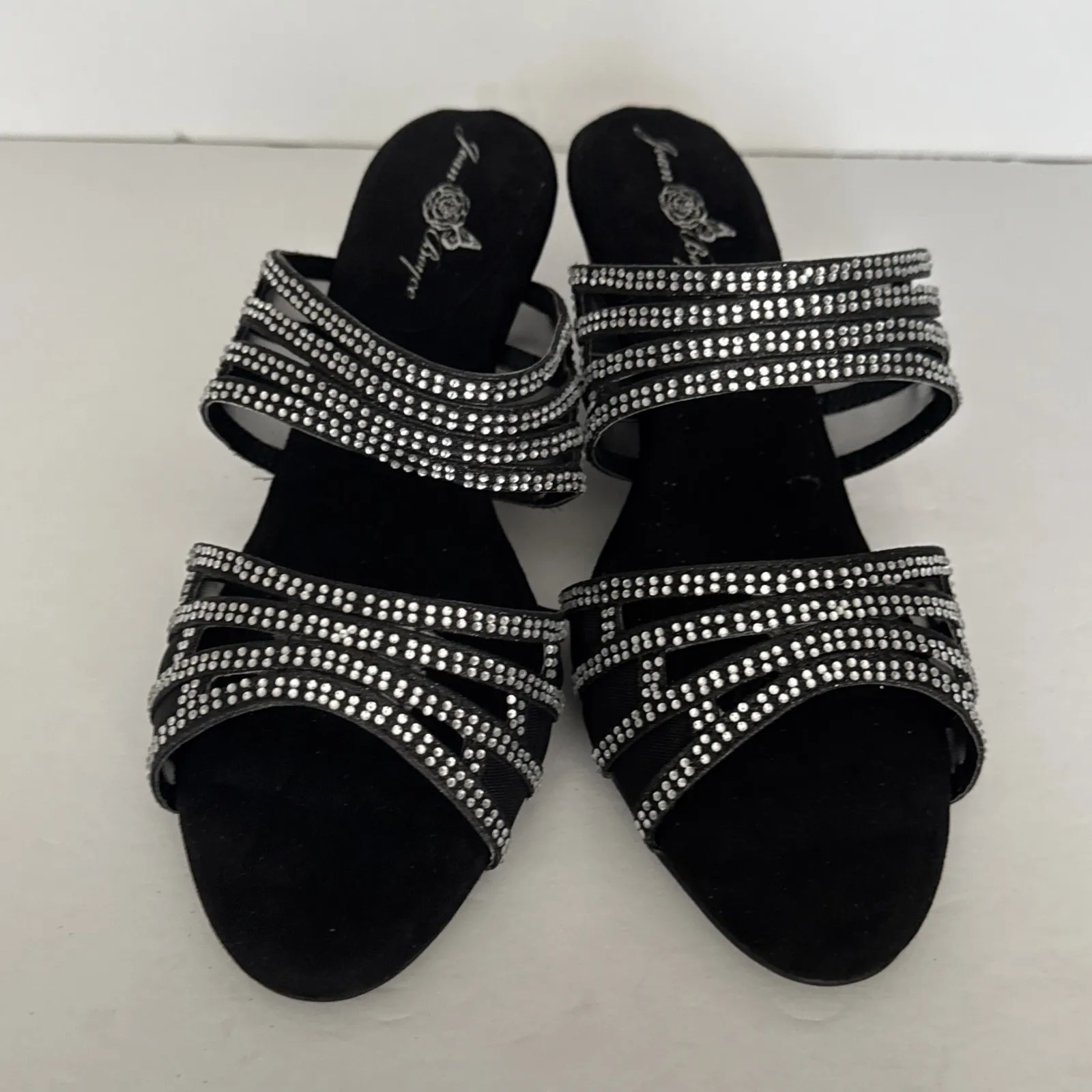 Joan Boyce‎ Heels Rhinestone Glitter Heel Slide Neutral Party Casual Size 8 Wide Black - Image 7