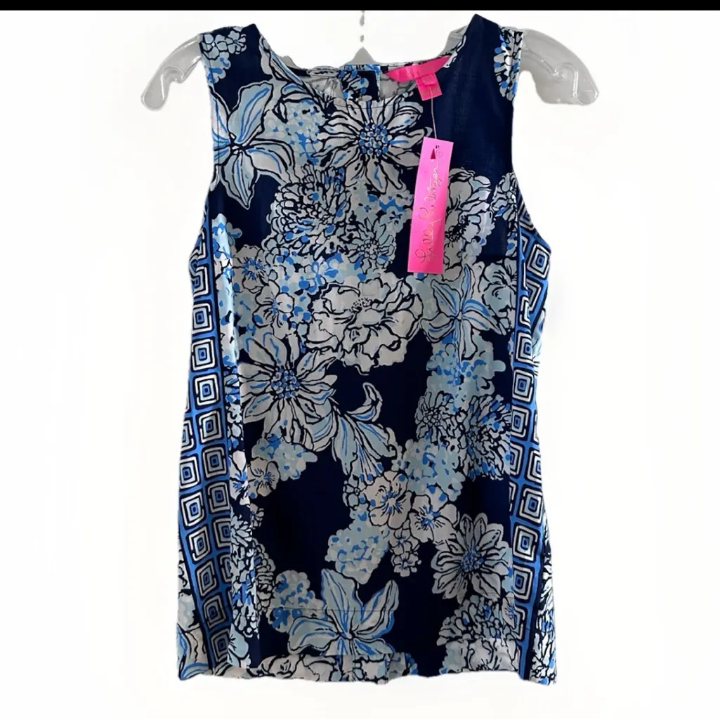 NWOT Lilly Pulitzer women Iona Size XXS Back‎ Buttons Low Tide Navy Bouquet Blue - Image 7
