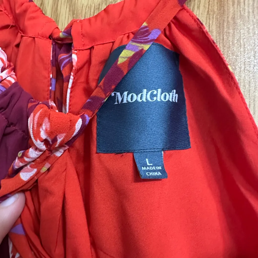 ModCloth Illuminated Elegance Floral Halter Maxi Dress - Red, Large - Image 3