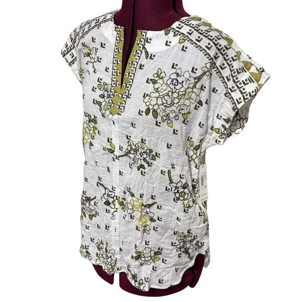 LIVERPOOL Dolman Popover Blouse Curved Hem Floral Geometric NWT Petite Small - Image 5