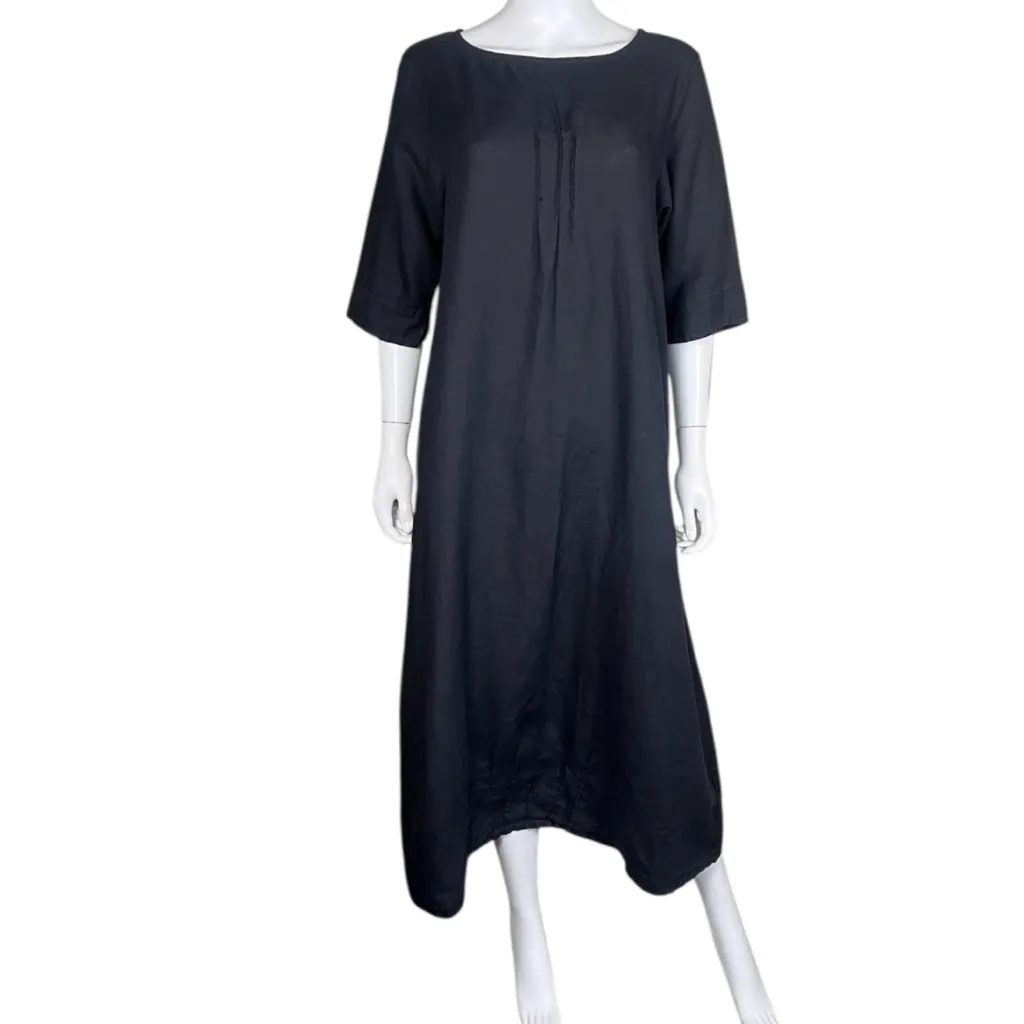 Bryn Walker Lagenlook Black Light Linen Midi Dress - Image 6