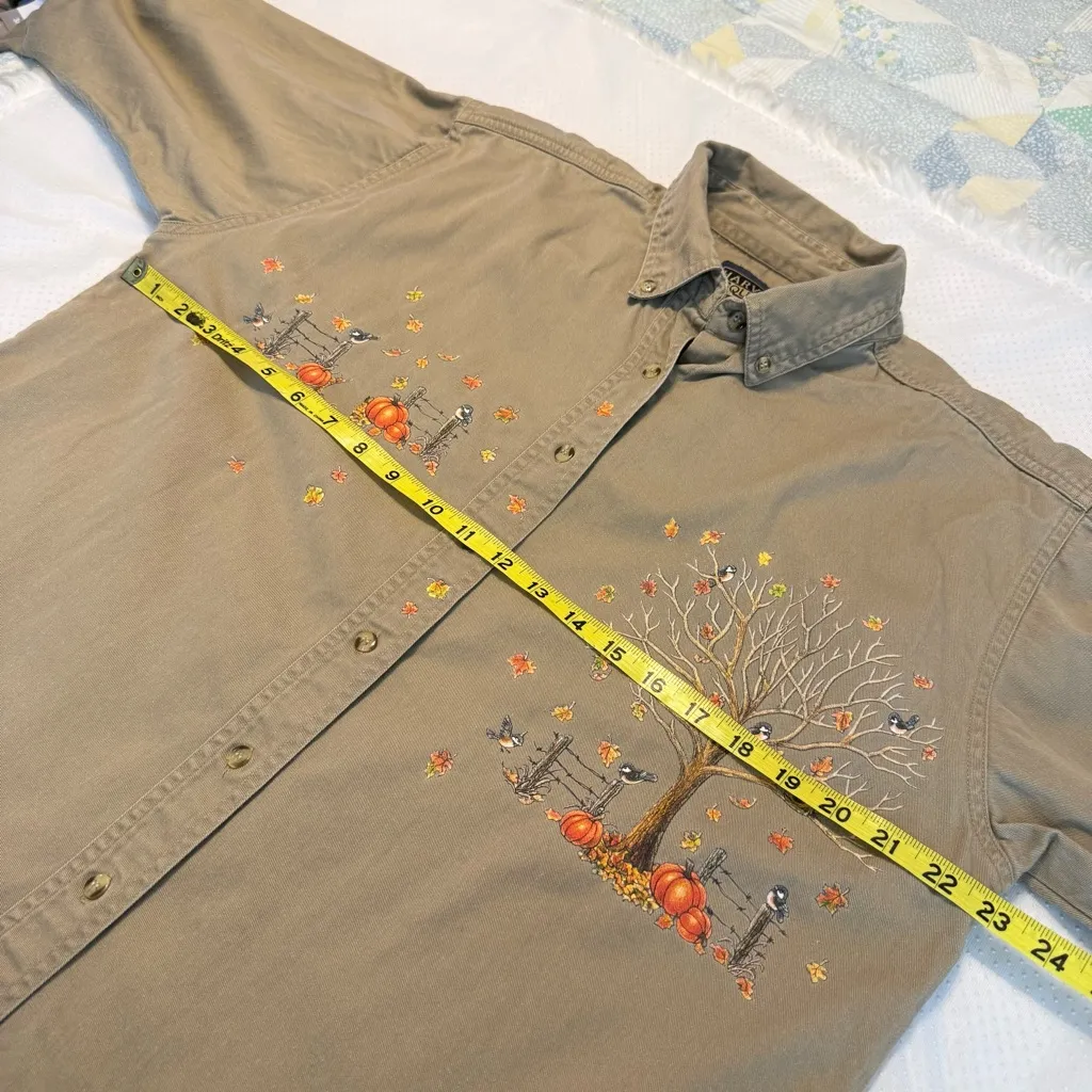 Vintage Harvard Square Button Down Fall Harvest Theme Shirt Women’s XL Pumpkins Tan - Image 6