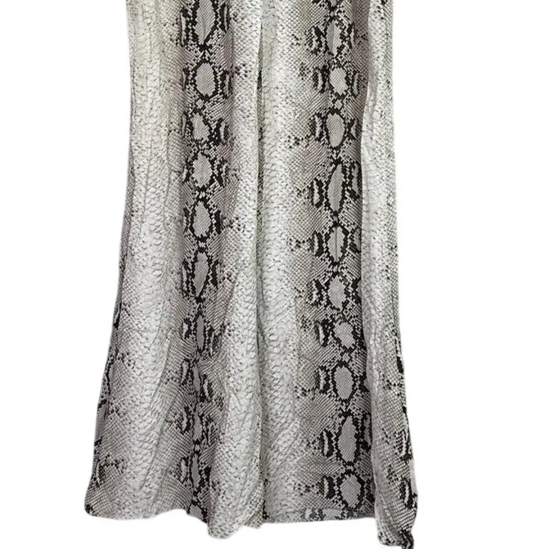 Zara Snakeskin Print Flared Trousers Satin Effect Lightweight XL Cream Brown - Image 3