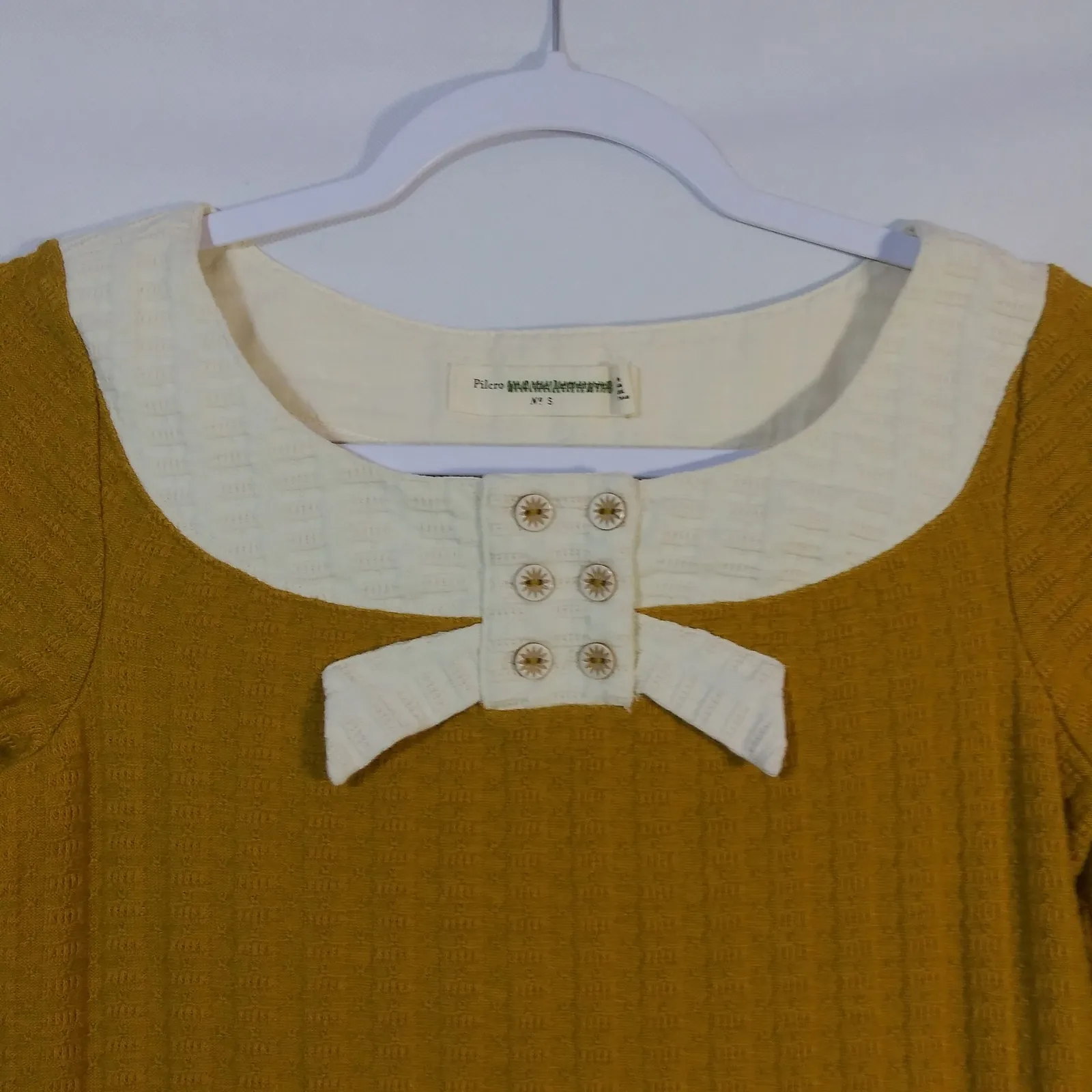 Anthropologie Pilcro Yellow Ribboned Collar Top Preppy Tv Size S - Image 3
