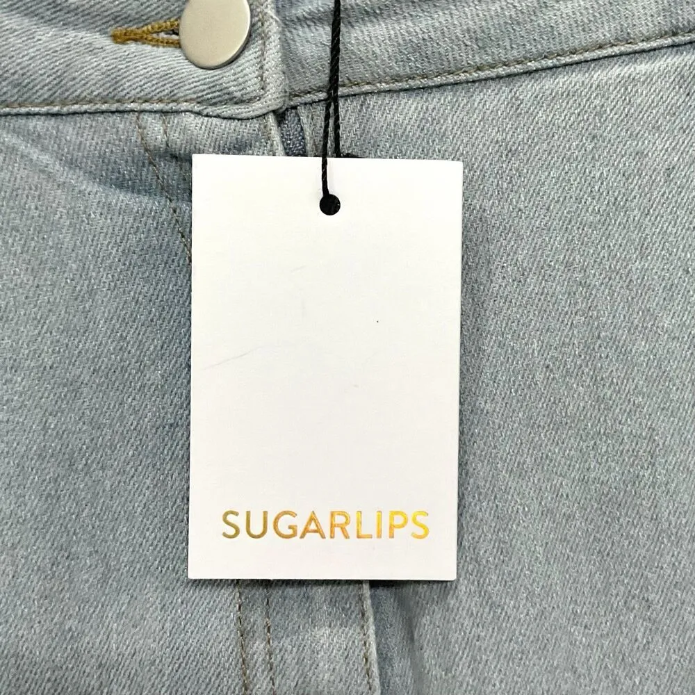 SUGAR LIPS Carlie Denim Wide Leg Flare Jeans Pants Sz XS New Cutoff Hem Blue - Image 3