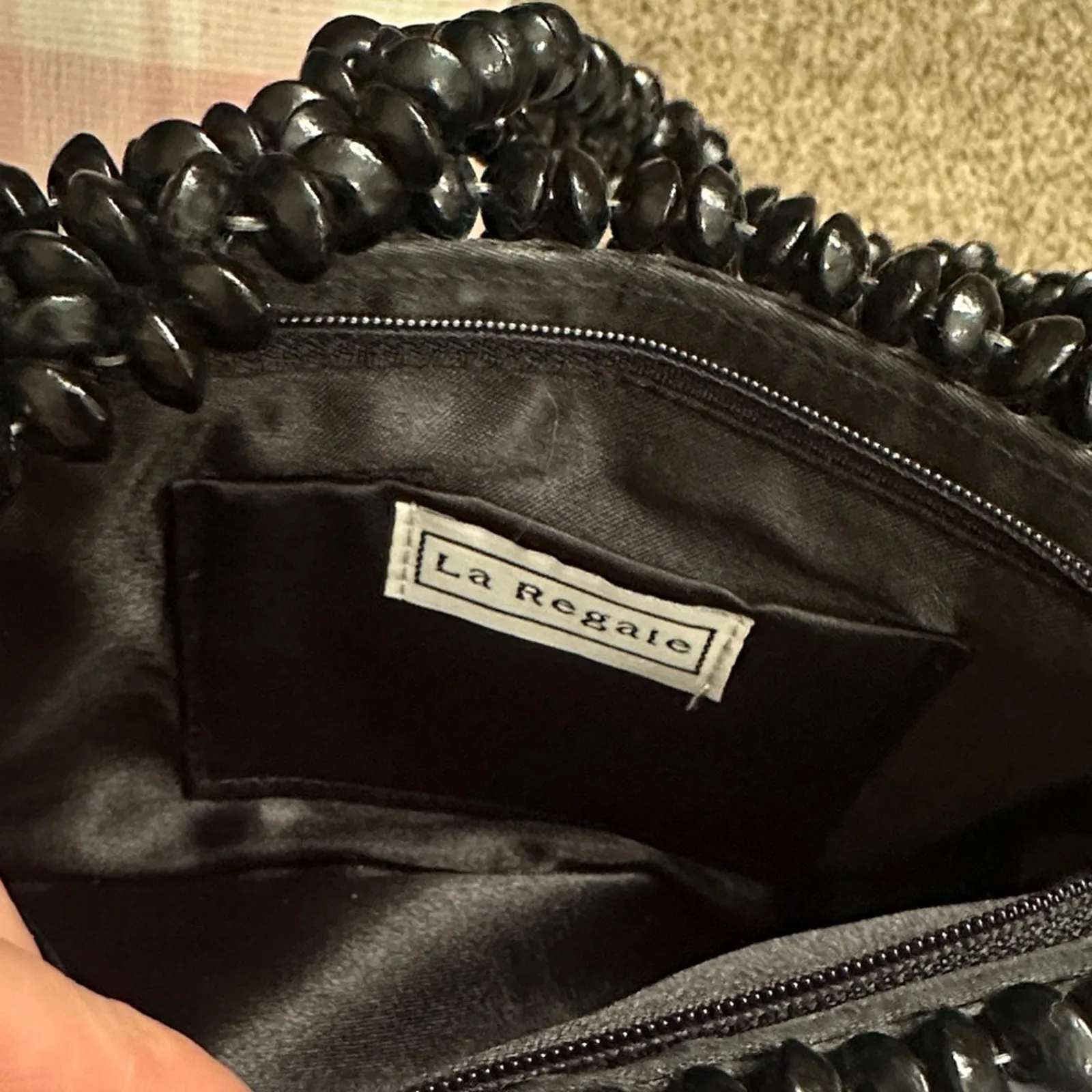 Vintage 90s Elegant Black Beaded Handbag Shoulder Bag - Image 4