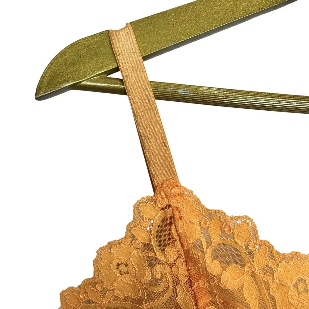 Vintage Avenue Women Y2K Lace Trim Cami Size 14/16 Orange Preppy Ribbed Knit 90S - Image 3