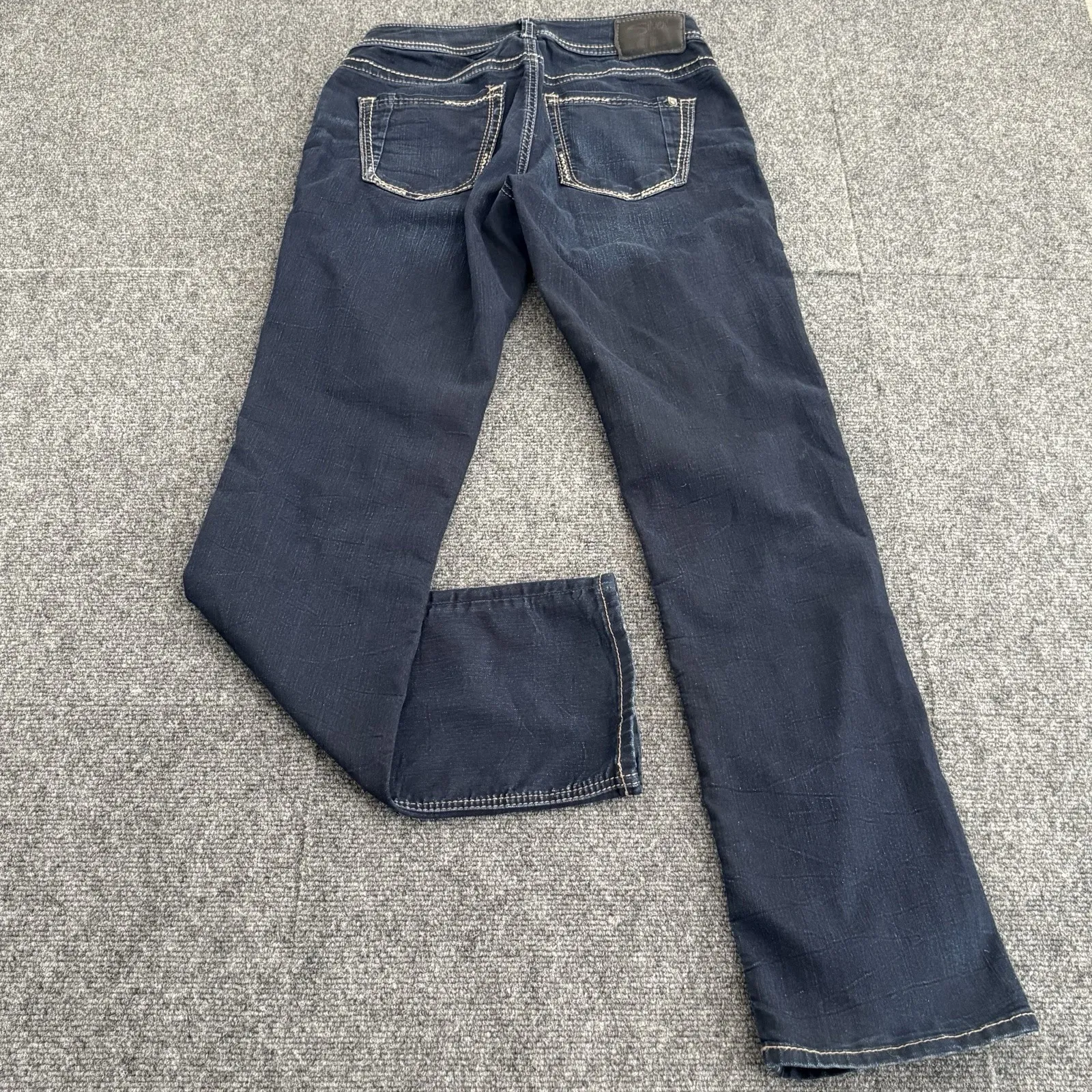 Silver Suki High Straight Jeans Women 28x32 Long Super Stretch Dark Thick Stitch - Image 8