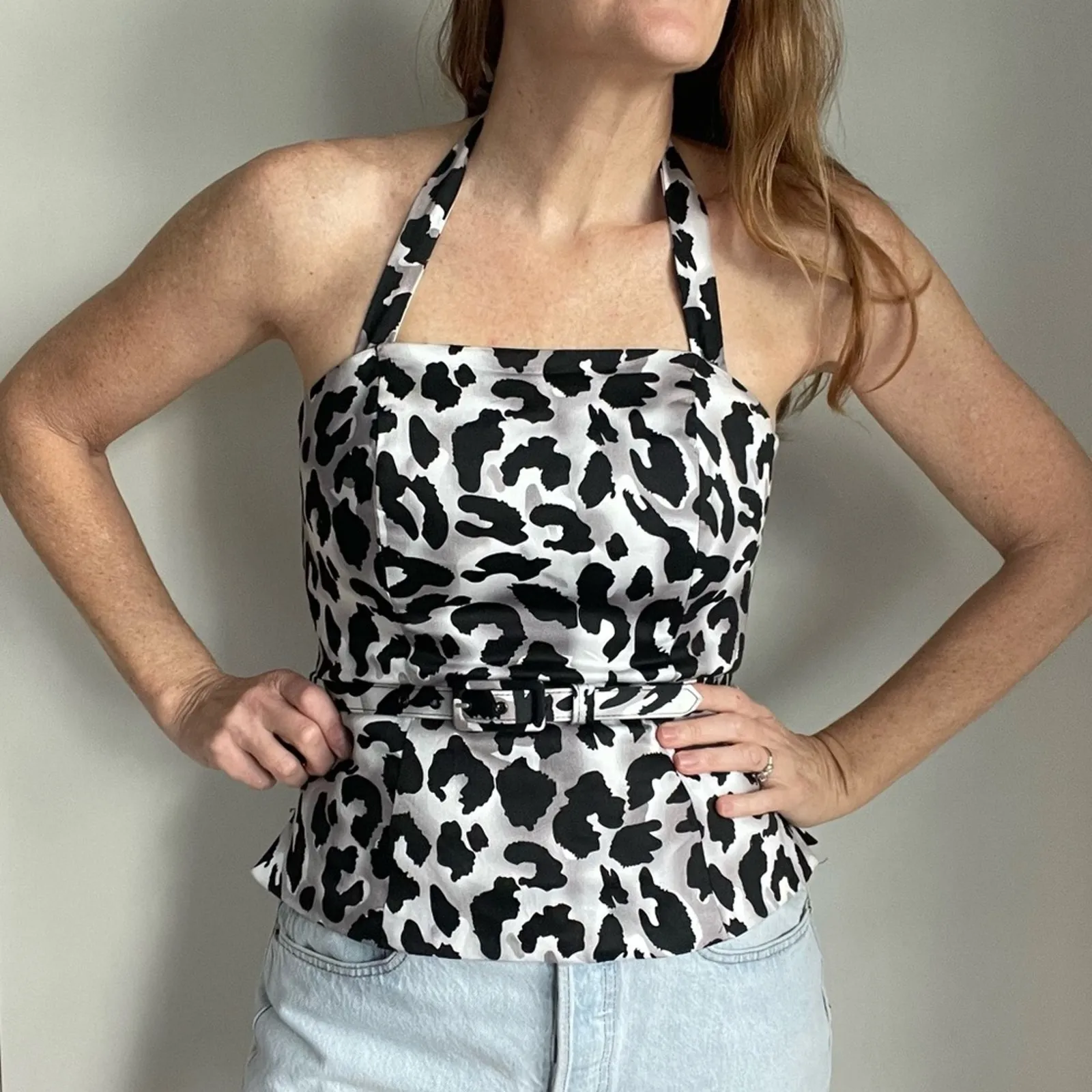 Vintage y2K 90s Animal Print Pencil skirt Top Set Black Grey Sexy Vampy Clubwear - Image 2