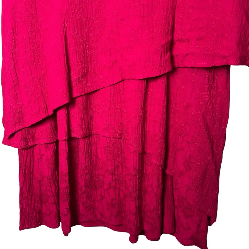 VTG S.L. Petites Red Tiered Ruffle Midi Dress Gauzy Floral Modest Sz 8P USA Made - Image 6