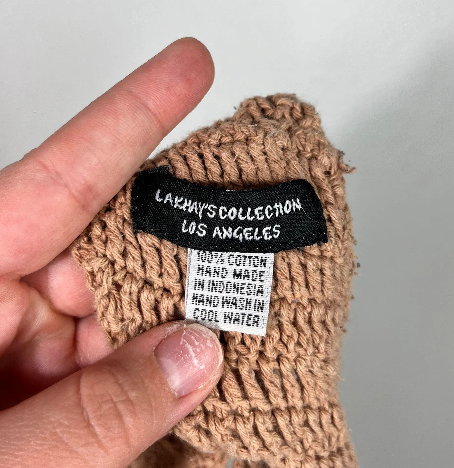 Lakhays Collection Los Angeles Beige Brown Crochet Knit Halter Tie Top Hand Made - Image 5