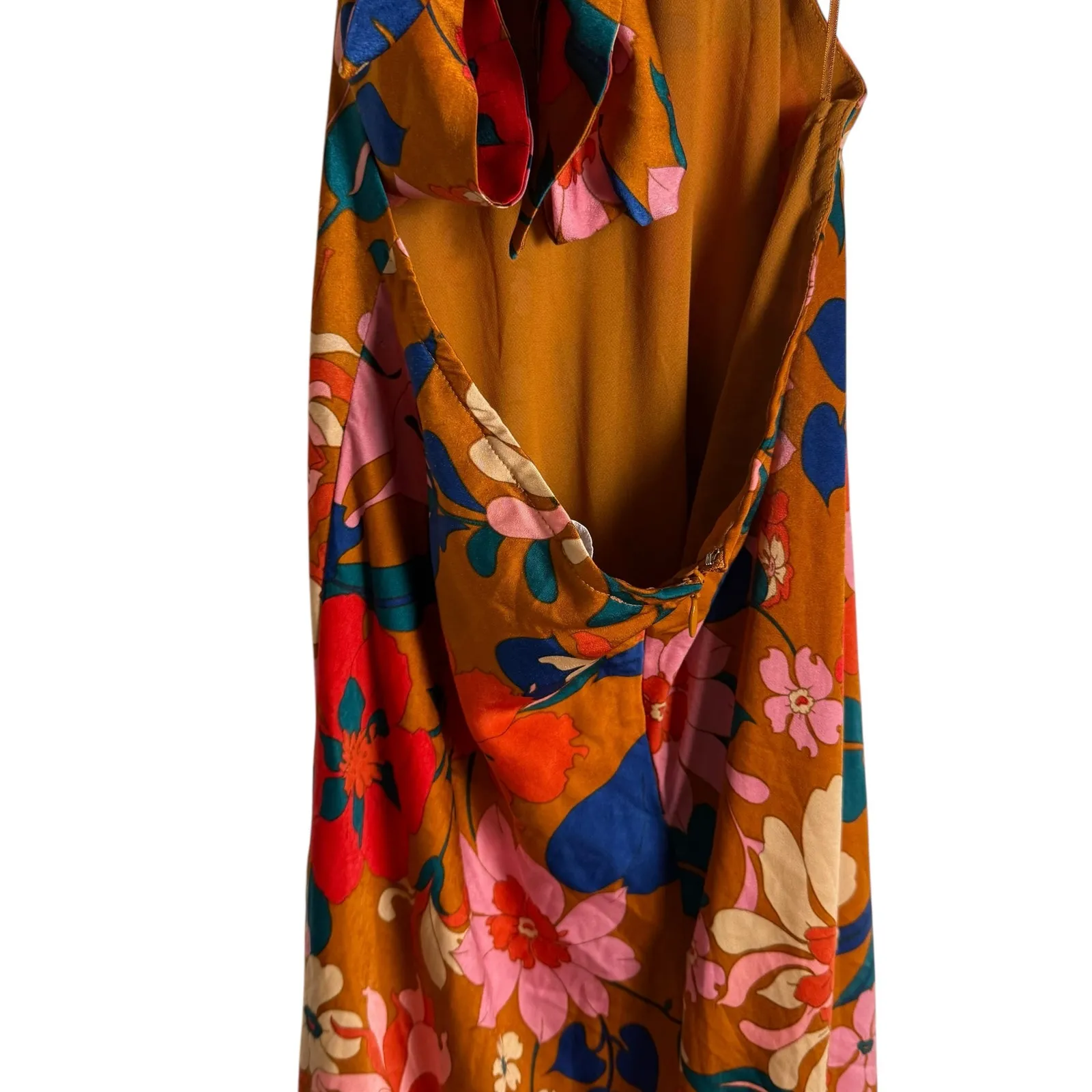 ASTR Talitha Rust Floral Print Halter High Neck Tie Back Cocktail Midi Dress M - Image 13