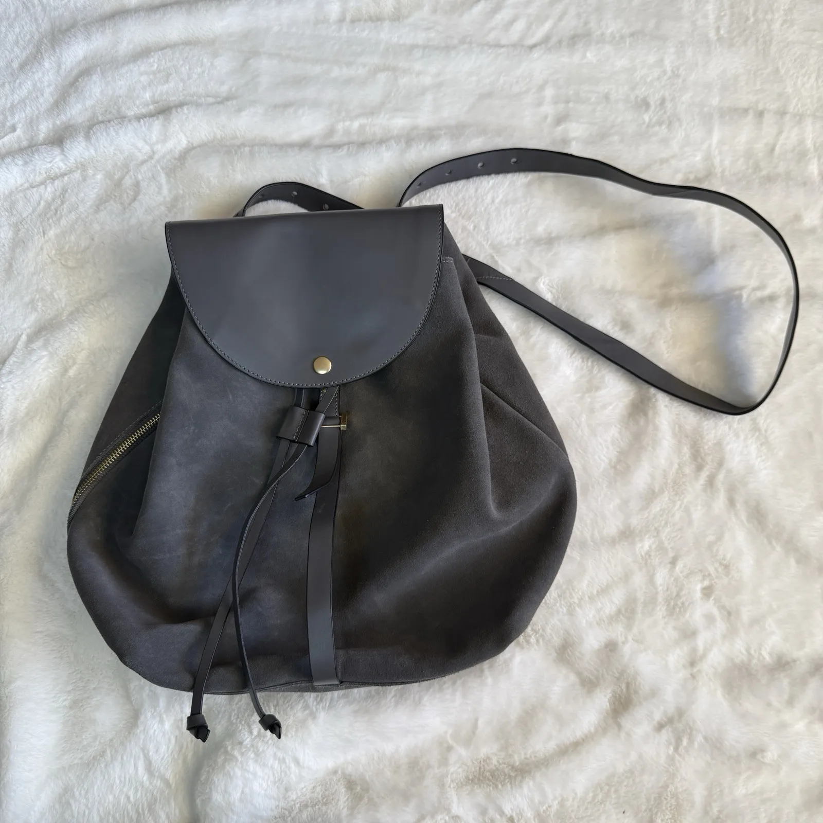 Kate Spade Saturday Gray Suede Leather Backpack Purse Minimalist Modern Chic - Image 2