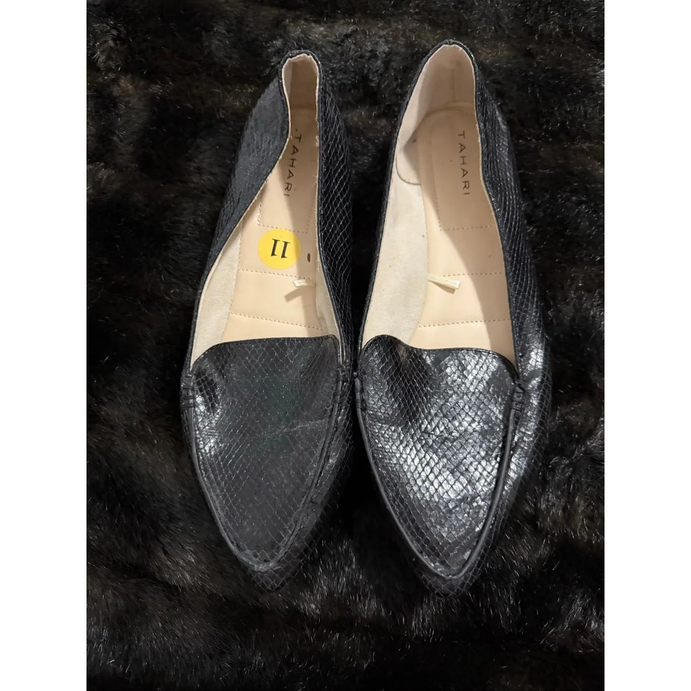 Tahari Anina Womens Black Snake Skin Slip-Ons Flats Shoes 11 professional office - Image 3