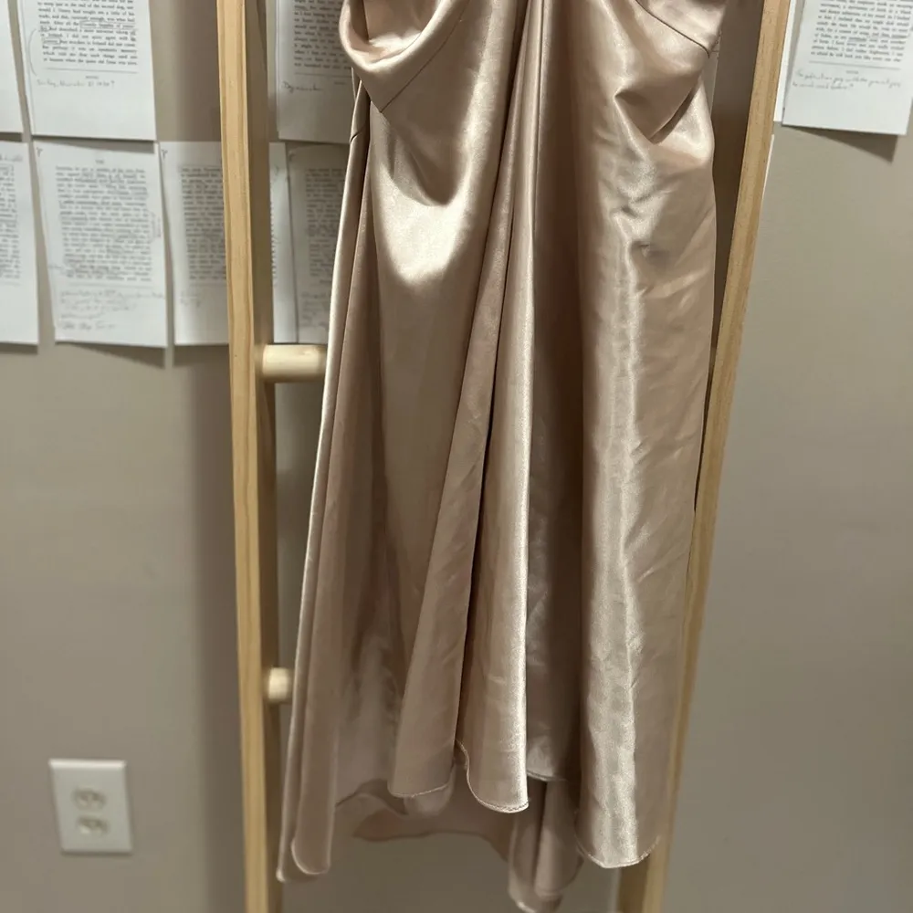 Vintage Y2K Gold Satin Halter Maxi Evening Formal Ruffled Gown Dress - Image 5