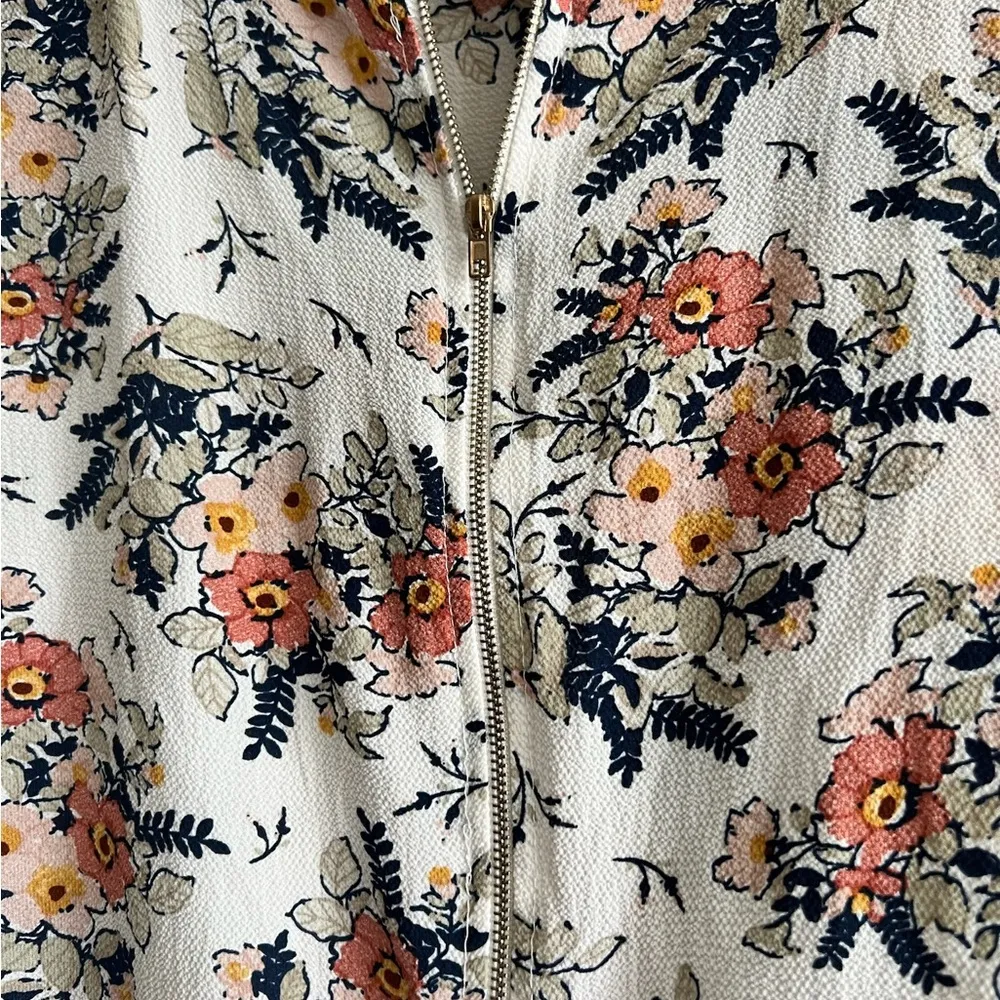Floral Bomber Zip Up Lightweight Jacket XL White Stretchy Knit Casual Spring - Image 5