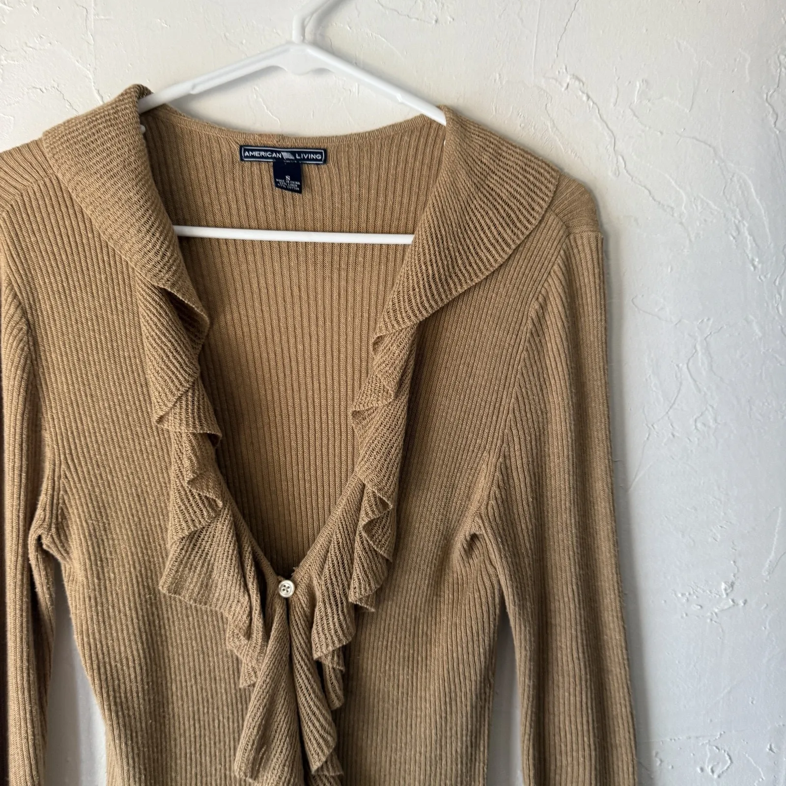 American Living‎ Y2k Sweater Small Ruffle Trim Ribbed Knit Cardigan Top Coquette - Image 2