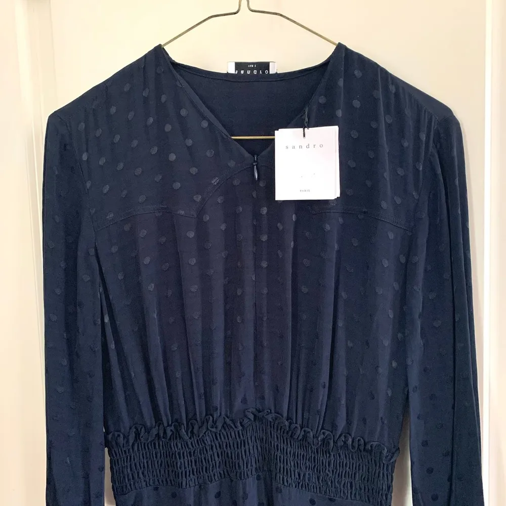 Sandro Claudia Shirred Polka Dot Mini Dress Marine (Please Read) - Image 5