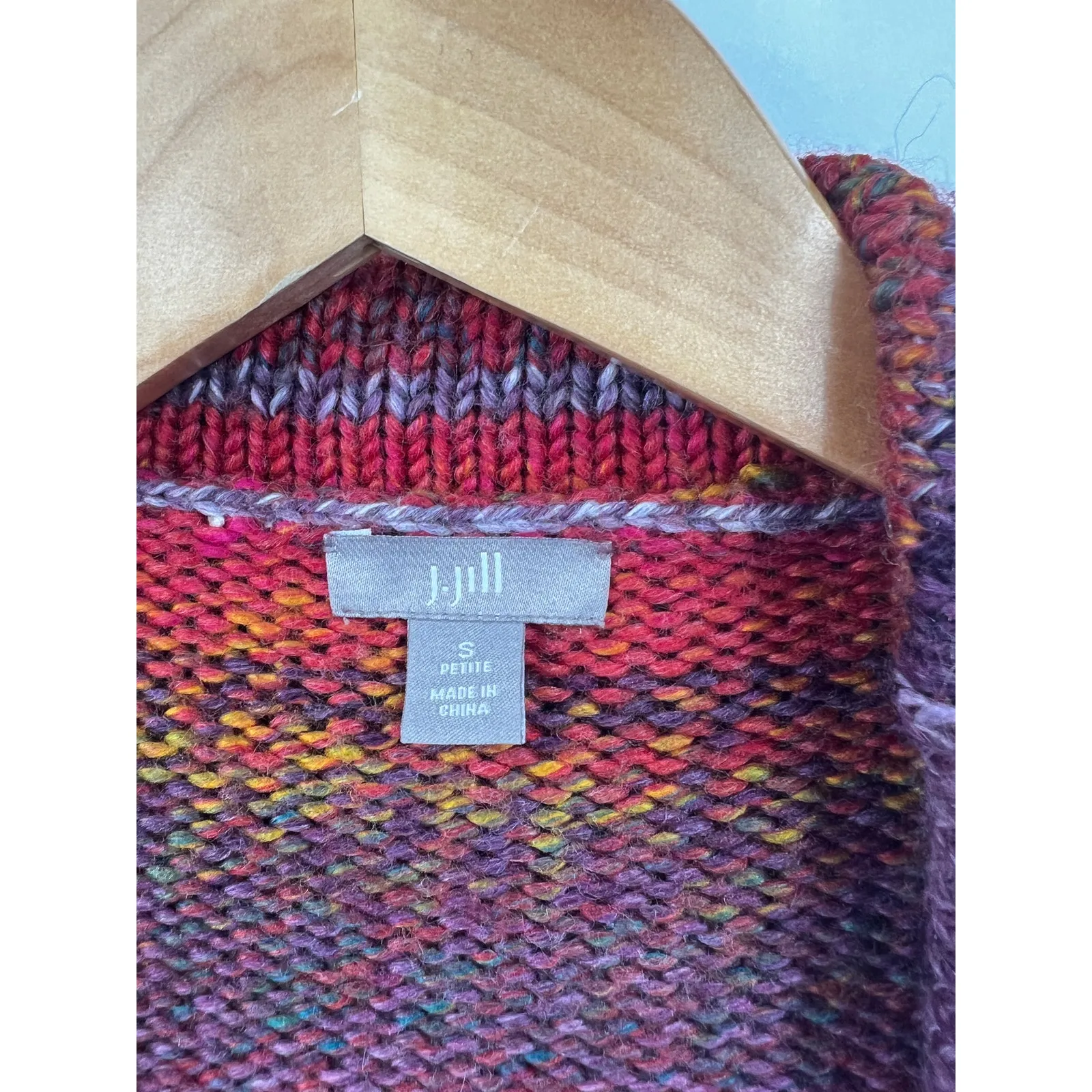 J. Jill Sweater Womens Burgundy Stripe Wool Blend Knit Cardigan‎ Size Small - Image 2