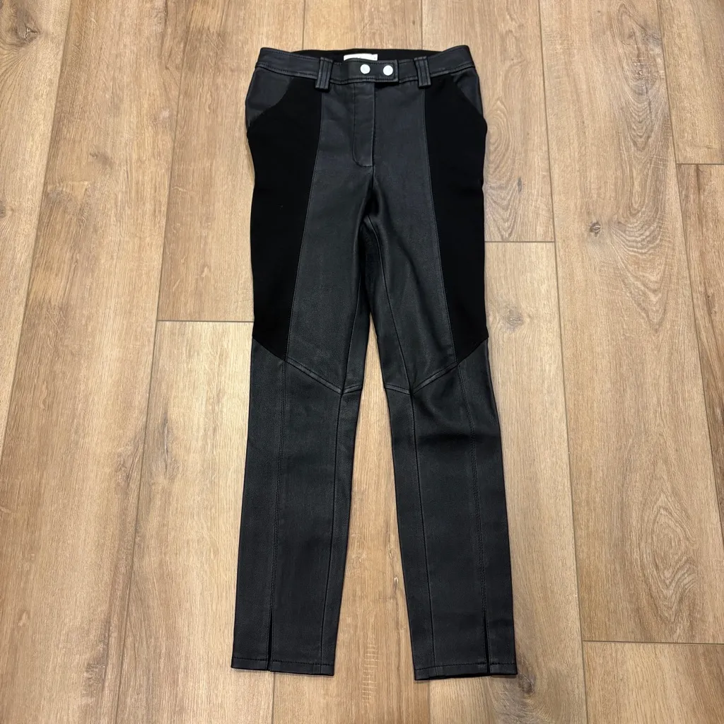 🌟A.L.C.🌟 DEVIN LAMB LEATHER & PONTE KNIT HIGH WAISTED SLIM TROUSER BLACK SZ 0 - Image 2